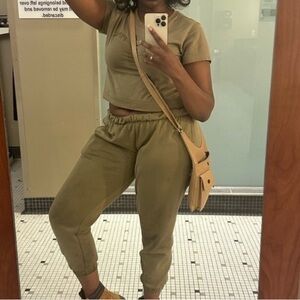 PINK Set Victoria's Secret Green M Crop Top & L Sweatpants Set (used) stained